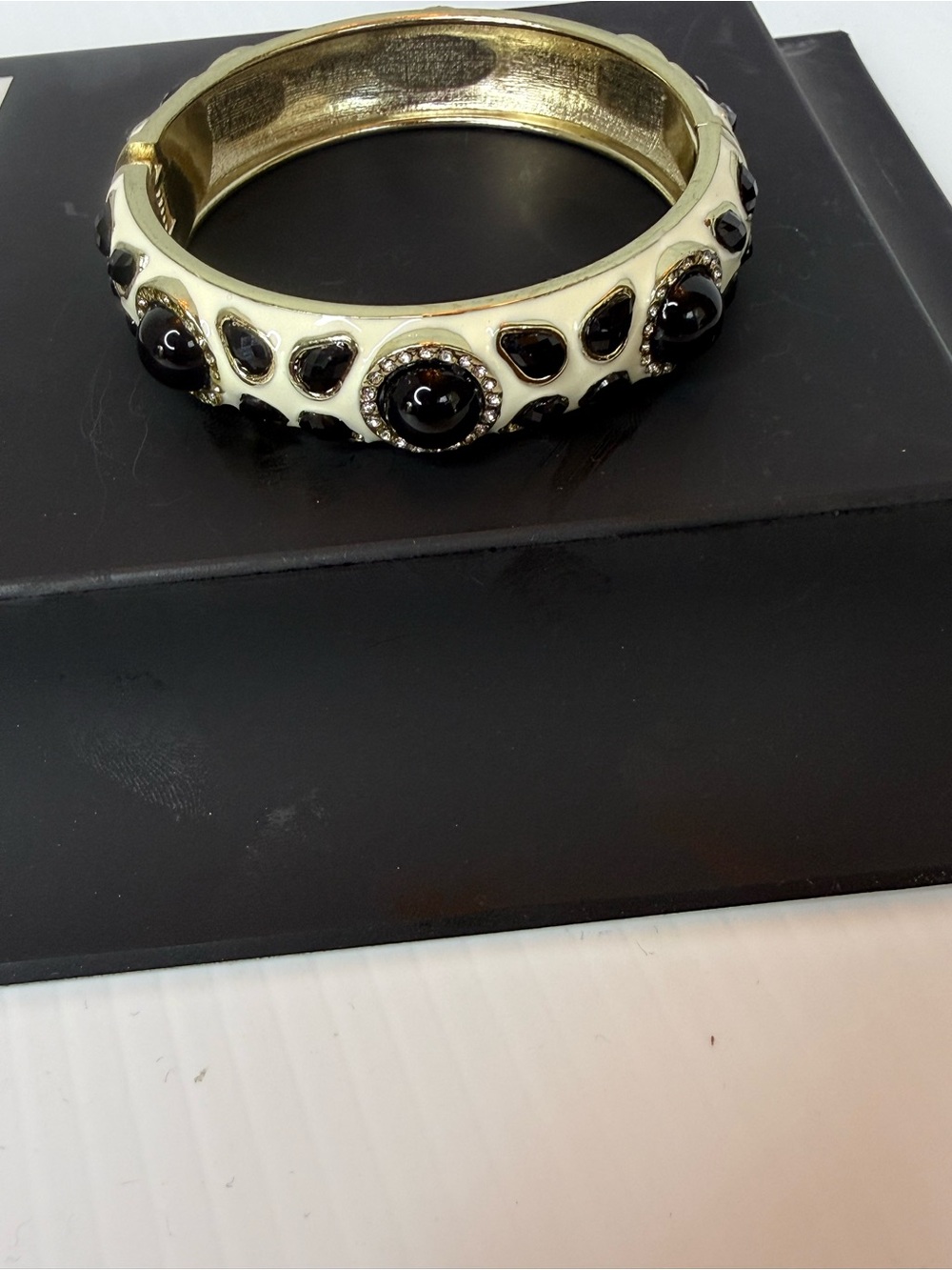 Vintage Cream and Black Enamel Bangle by Vintage
